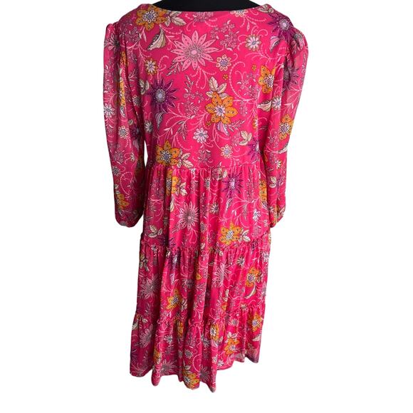 QVC Susan Graver Petite Printed Mesh V-Neck 3/4 Sleeve Tiered Dress NWOT Size MP - Picture 4 of 9